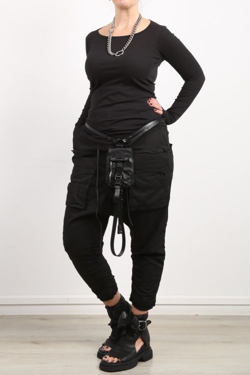 rundholz dip - Trousers with lower crotch and many pockets black