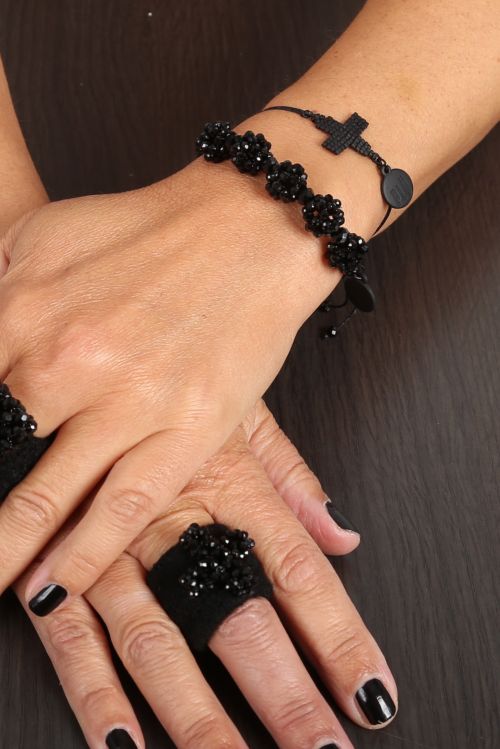 pluslavie - Bracelet MARBLE 5 glass stones black