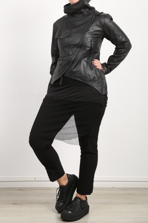 black by k&m - Leather jacket AMBITION with pockets and high collar biker style black
