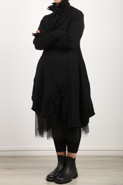 rundholz black label - Strickkleid Tunika mit Rüschen in A-Linie gekochte Wolle black