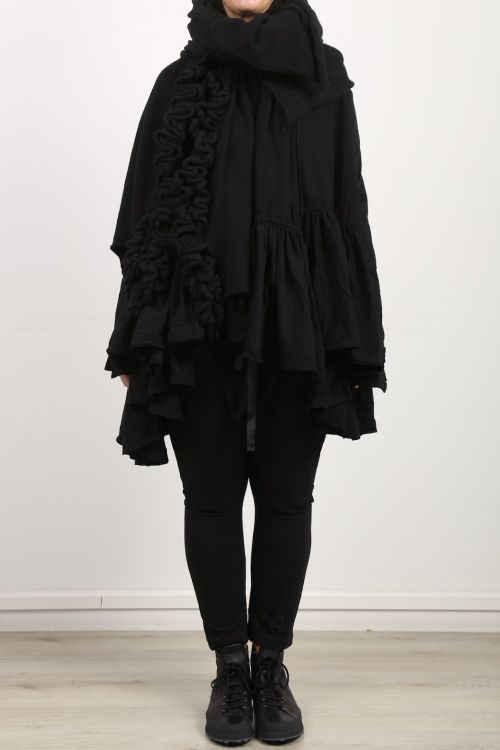 rundholz black label - Shirt coat with large flounce and shawl collar oversize black