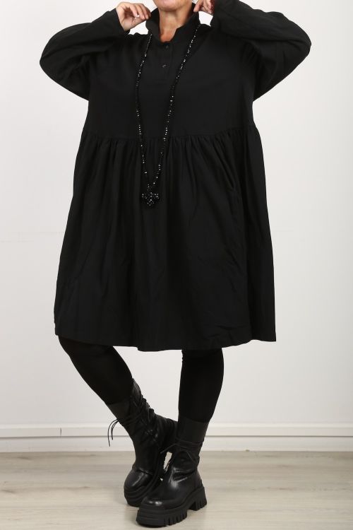 rundholz dip - Kleid in Pique mit weiten Ärmeln und breitem Volant Oversize Cotton black