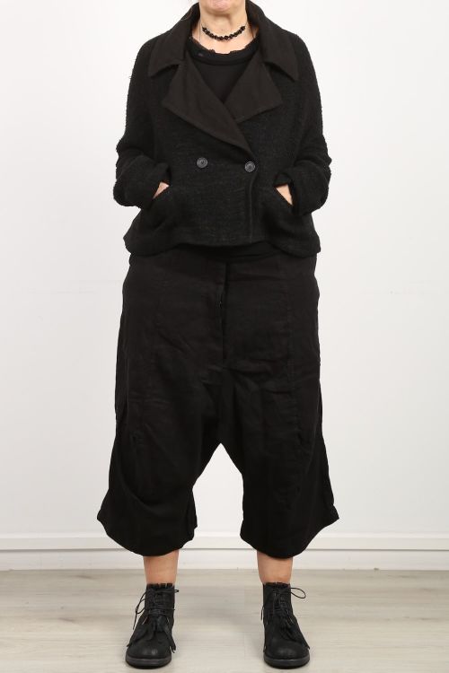 rundholz - Linen trousers with wide legs and dropped crotch black