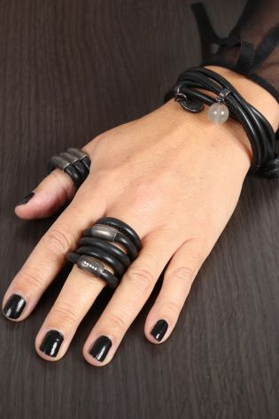 darkgem - Leather ring double loop HOTLEATHER silver 925