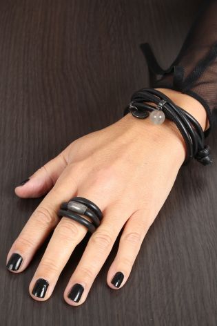 darkgem - Leather ring double loop HOTLEATHER silver 925