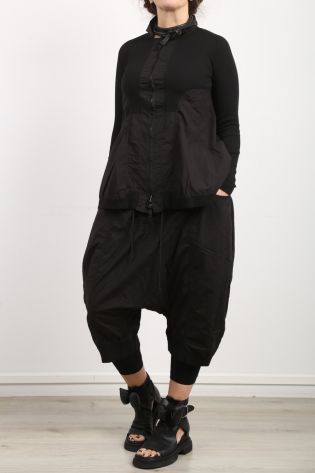 rundholz dip - Pants 7/8 length with wide rib waistband Cotton black