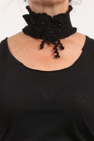 Necklace Collar crocheted with glass stones Handmade with Love black