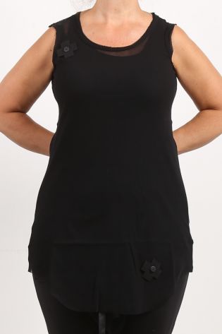 pluslavie - Tulle top in long form Cotton black