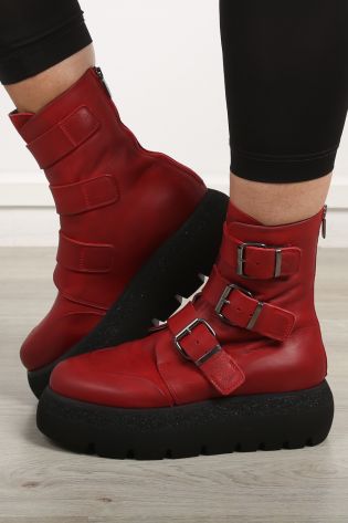 lofina - Short boots with buckles and platform sole Gasoline Rosso
