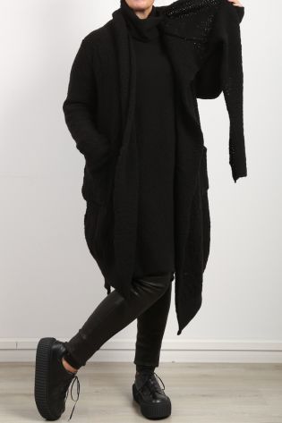 daniel andresen - Knitted coat DRAKE with half scarf wool (yak) black