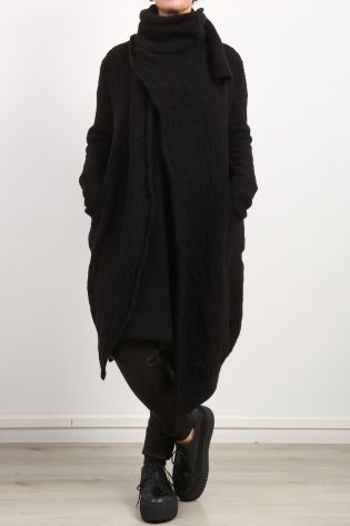 daniel andresen - Knitted coat DRAKE with half scarf wool (yak) black