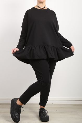pluslavie - Sweaterbluse mit Volant und Kreuzknopf RÜ SWEAT black