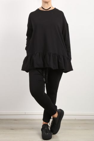 pluslavie - Sweater blouse with flounce and cross button RÜ SWEAT black