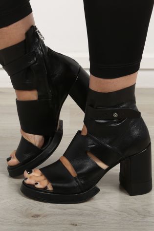 a.s.98 - Sandals with leg cuffs and higher heel leather black
