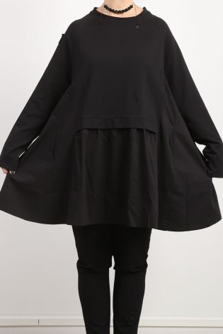 pluslavie - Dress tunic ONE SWEAT with cross button fabric mix oversize black