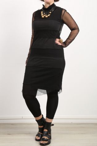 rundholz - Tube dress Cotton Jersey with stand-up collar in rib black