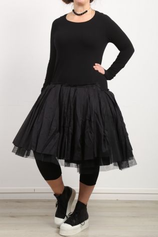 rundholz - Dress with flounce skirt and underskirt tulle long Sleeves fabric mix black