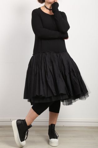 rundholz - Dress with flounce skirt and underskirt tulle long Sleeves fabric mix black