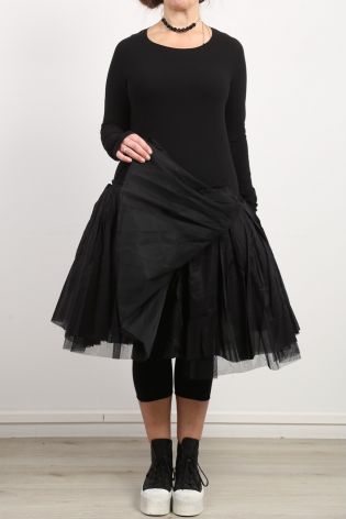 rundholz - Kleid mit Volantrock und Unterrock aus Tüll Langarm Stoff Mix black