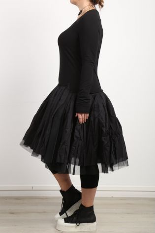 rundholz - Kleid mit Volantrock und Unterrock aus Tüll Langarm Stoff Mix black