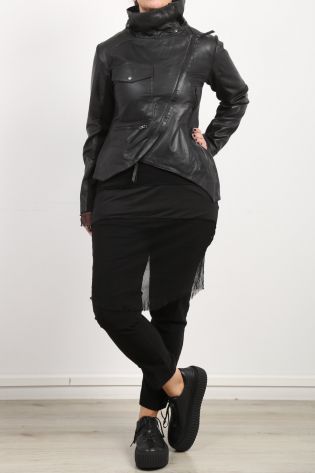 black by k&m - Leather jacket AMBITION with pockets and high collar biker style black