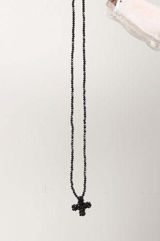 pluslavie - Kette ACROSS LONG aus Glassteinen mit einem Kreuz black