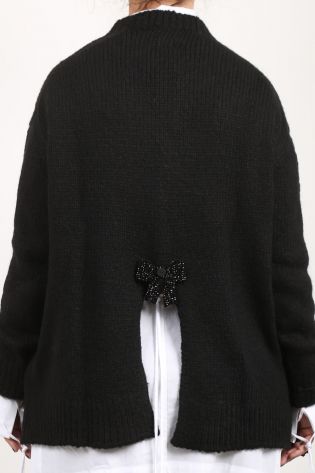 pluslavie - Long sweater BIG KNIT with back slit and cross patch black