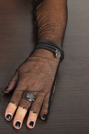 rundholz dip - Tüll Handschuhe fingerlos mit Daumen lang Cotton black