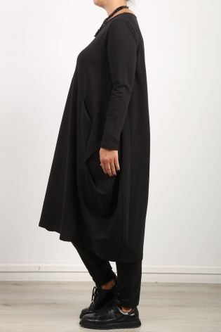 pluslavie - Ballonkleid SWEAT DRESS mit seitlichen Kellerfalten und Taschen Cotton black