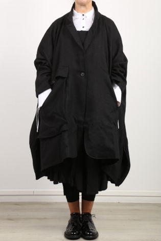 rundholz dip - Coat with large pocket wool linen mix oversize black