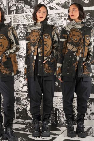 rundholz black label - Strickjacke in Doubleface mit Comics bronze jacquard
