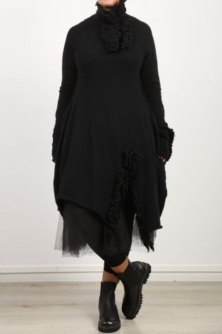 rundholz black label - Strickkleid Tunika mit Rüschen in A-Linie gekochte Wolle black