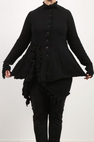 rundholz black label - Cardigan with ruffles in A-line boiled wool black