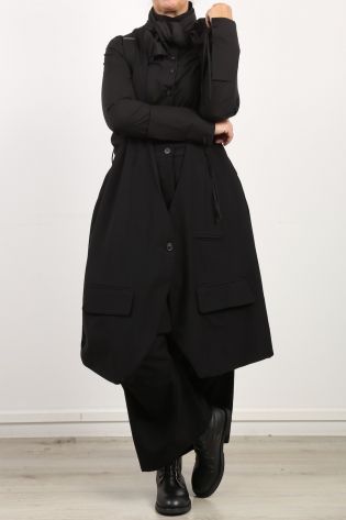 rundholz - Long vest with bow virgin wool gabardine black