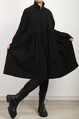 rundholz dip - Kleid in Pique mit weiten Ärmeln und breitem Volant Oversize Cotton black