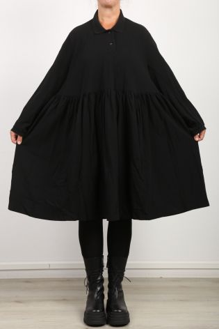 rundholz dip - Dress in pique with wide sleeves and wide flounce Oversize Cotton black