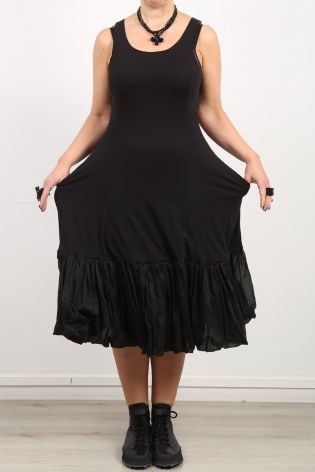 rundholz - Langes Kleid mit breitem Volant am Saum ärmellos Jersey Stretch black