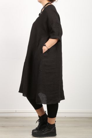 aequamente - Leinenkleid mit V-Ausschnitt und Taschen black