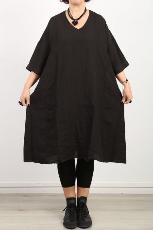 aequamente - Leinenkleid mit V-Ausschnitt und Taschen black