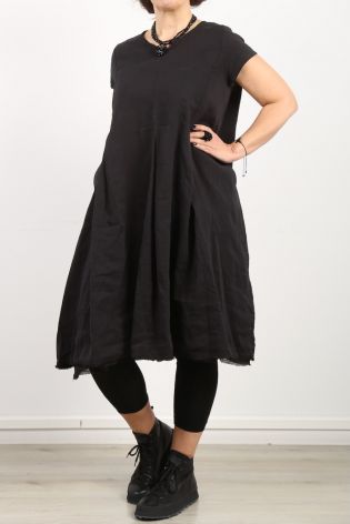 hannoh wessel - Kleid ROMOLA mit kleinen Falten und Kurzarm Leinen Seide black